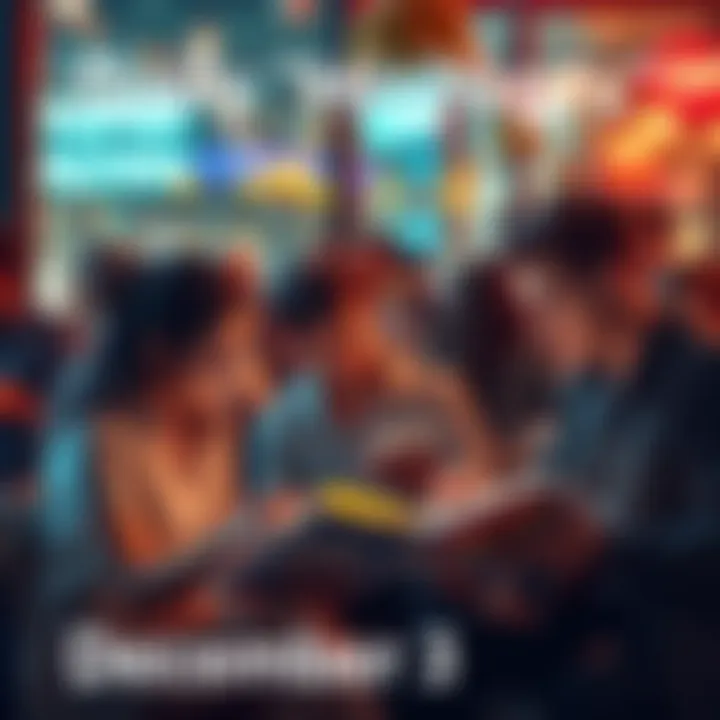 People reading news and discussing daily highlights in a lively setting