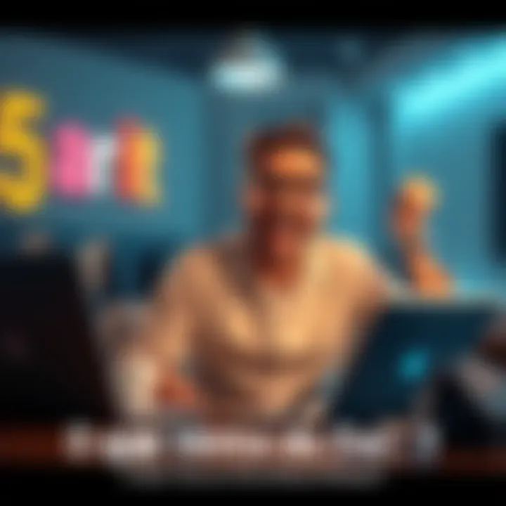 A person analyzing betting options on a laptop, showing excitement