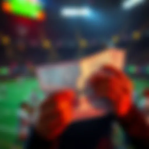 A person reviewing a successful betting slip with cash in hand, celebrating a winning streak in parlays.