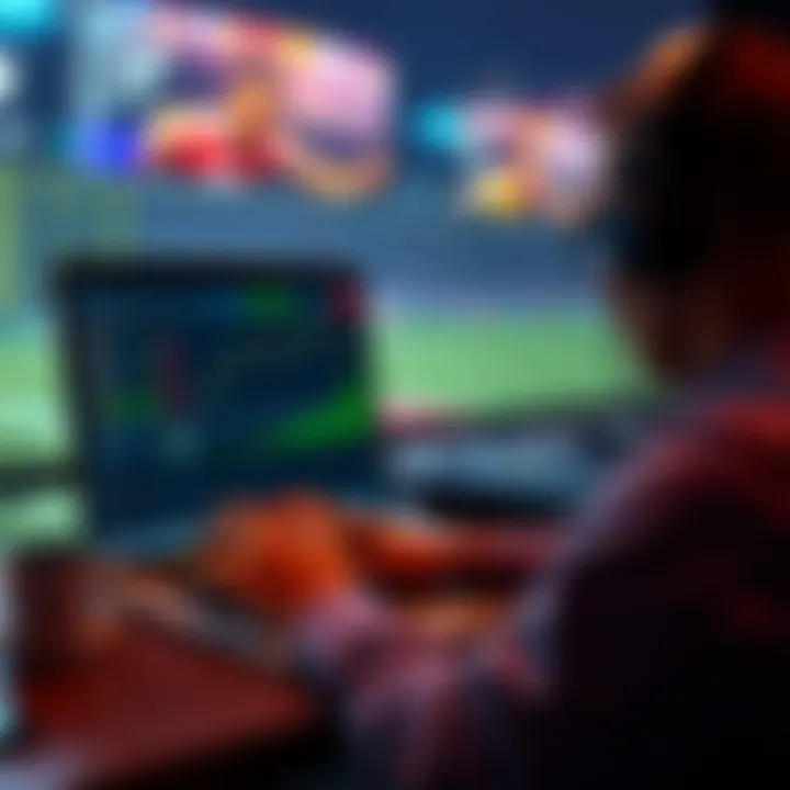 A person analyzing betting odds on a laptop with sports images in the background