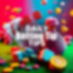 A colorful graphic showing betting symbols like dice, cards, and a money bag, symbolizing fun and opportunities for profit on a Saturday.