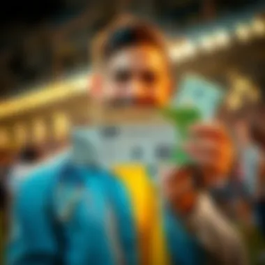 A person holding a winning betting slip with cash in hand, smiling confidently