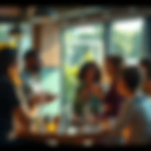 A group of people sharing their daily choices in a casual setting, exchanging ideas and interacting with each other.