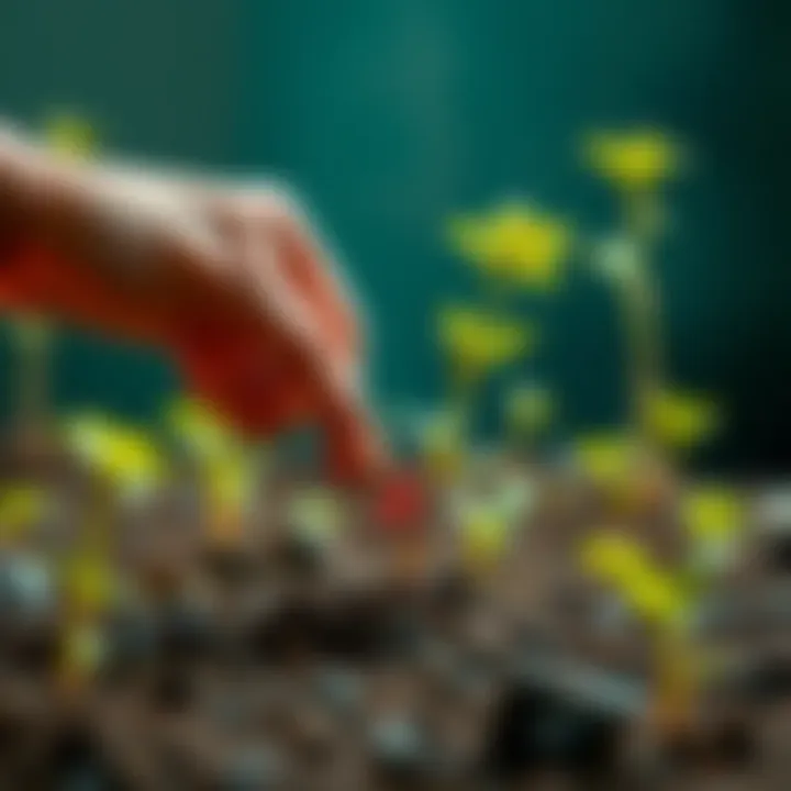 A visual representation of a person placing a coin into a growing plant, symbolizing growth in investment with a daily effort of one dollar.