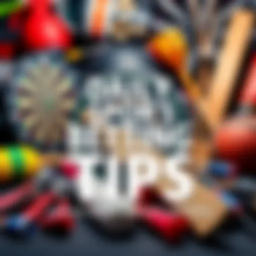 A collection of sports betting tips including darts and cricket on a background of sports equipment