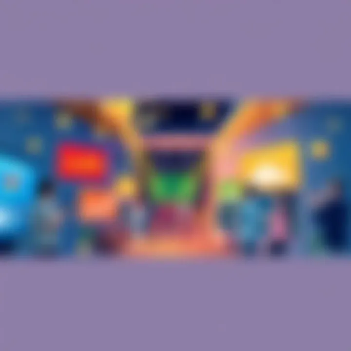 Illustration of various sportsbook promotions and bonuses with betting graphics and excited people discussing in the background