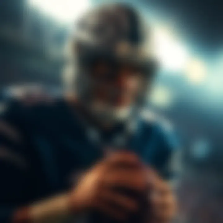 Dak Prescott in a tense moment during a football game, showing determination and focus while facing challenges