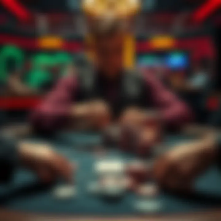 Dealer managing poker chips A poker dealer properly organizing chips and pots at a card table during an all-in situation