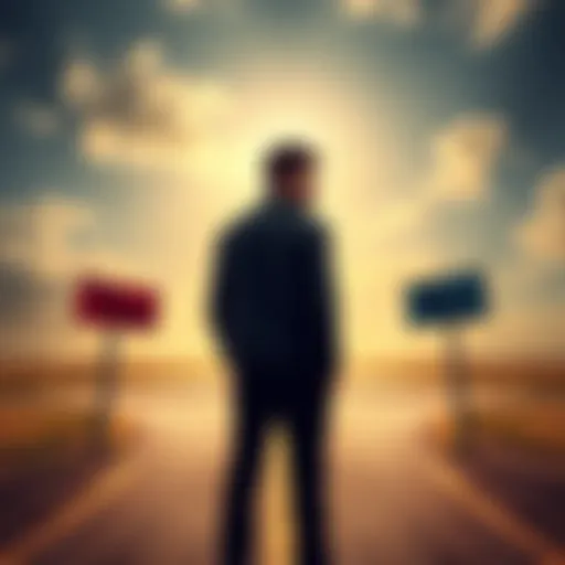 Decision Making in Relationships A person standing at a crossroads, contemplating choices with signs for Yes and No.