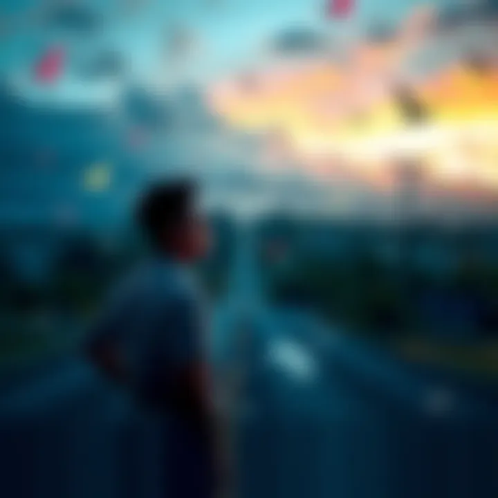 A person standing at a crossroads, contemplating different paths representing choices in life, with a thoughtful expression.