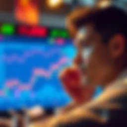 A person considering options between betting and cashing out, with charts and money in the background.