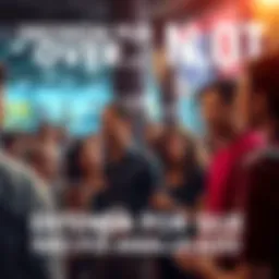 A group of people discussing the impact of a recent decision in a public setting, showing various emotions and reactions.