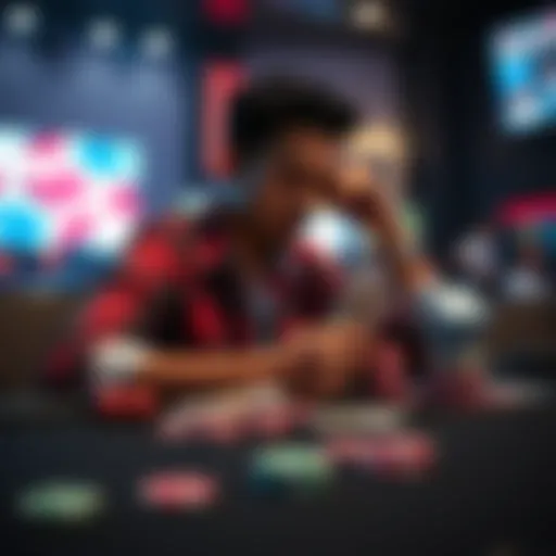 Decision on Betting A person sitting at a table with chips and cash, contemplating whether to cash out or continue betting