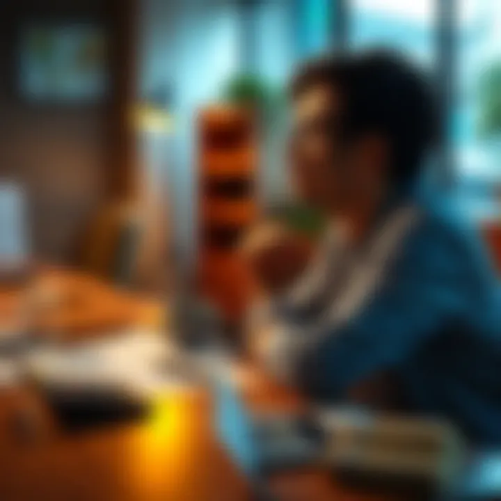 A person sitting at a table contemplating a financial decision with a calculator and documents.