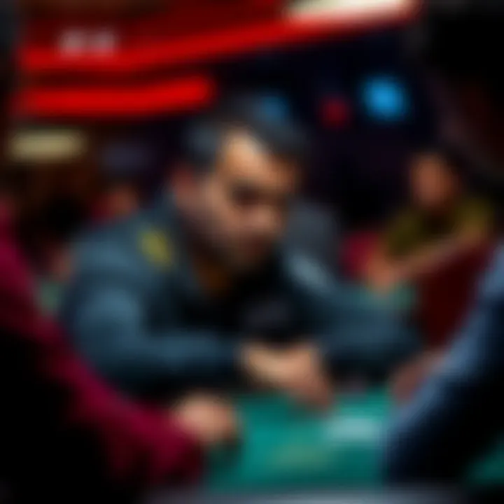 Deeb in a tense poker game Deeb competing at a poker table, focused on the game while aiming for a final table finish to chase the POY title.