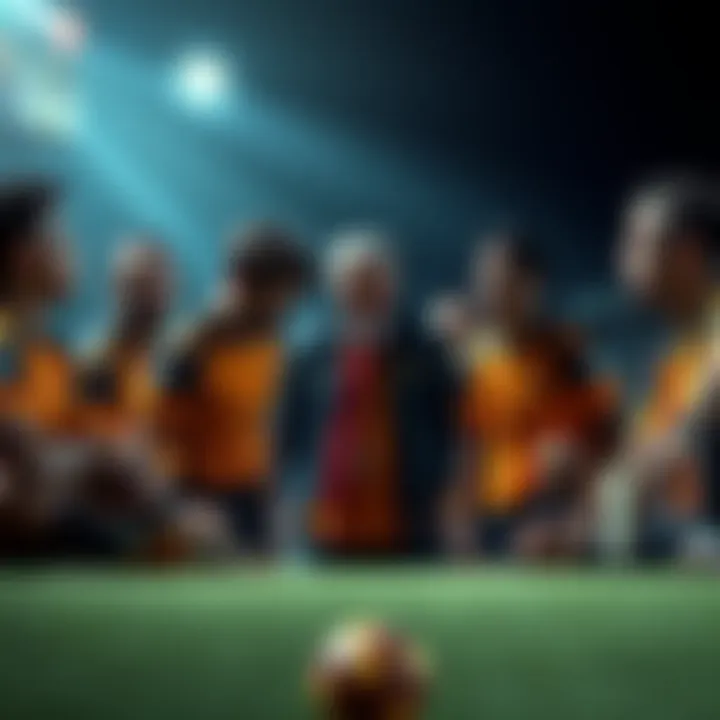 Analysis of a Defeat A sports team looking dejected after a loss, with a coach discussing strategies with players