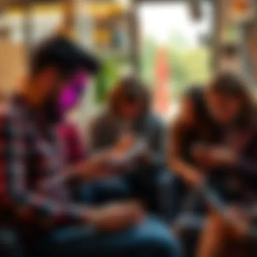 Definition of a 'shitrec' A group of people discussing and typing on their devices about the term 'shitrec' in a casual setting.