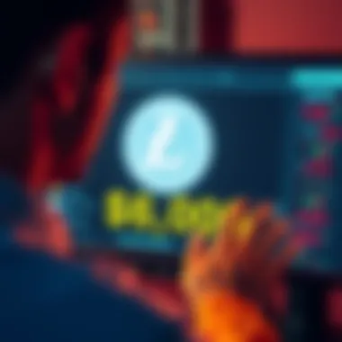 Delays in Crypto Claims A visual representation of a person frustrated by delays in cryptocurrency transactions, focusing on a Litecoin logo and a $6,000 amount appearing on a screen.