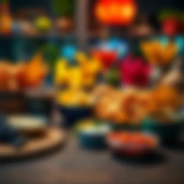 A variety of tasty snacks displayed on a table, including chips, fruits, and dips, ready for a late-night treat.
