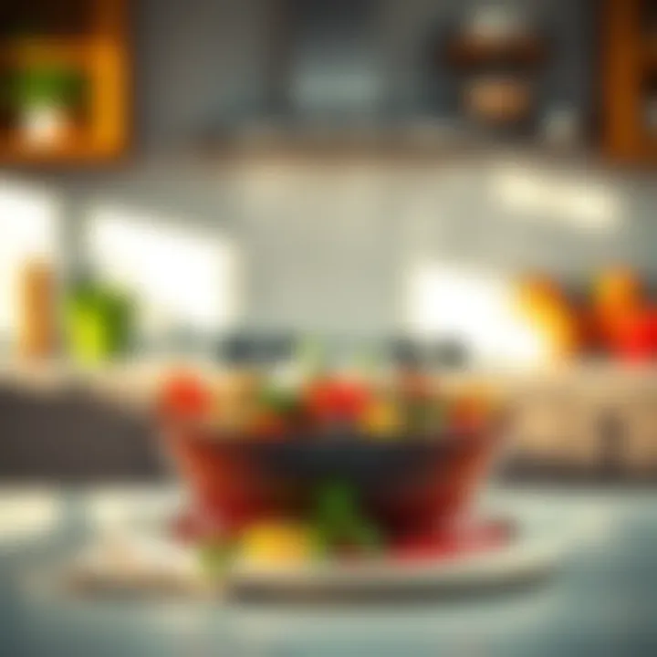 Delicious dish in a bright kitchen A colorful dish ready to eat, showcasing vibrant vegetables and a savory sauce, placed on a kitchen counter with natural light