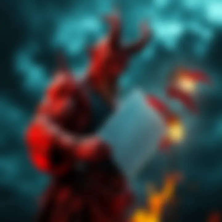 Demonic Butcher Preparing for Revenge A menacing demonic butcher holding a large cleaver, ready for action under dark stormy skies.