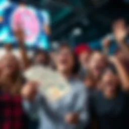 Group of people celebrating after winning multiple scratch-off lottery tickets in Denver, showing excitement and disbelief.