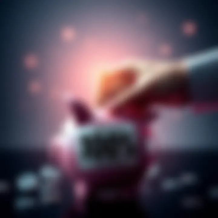 A graphic showing a hand placing money into a piggy bank with a bonus label on it, symbolizing deposit bonuses.