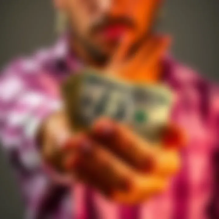 A person holding a stack of cash with a $40 bill highlighted