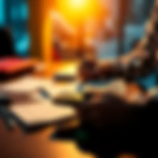 Person checking their bank account for recent deposits with a calculator and notepad on the table