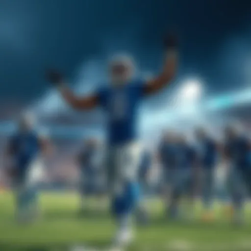 Detroit Lions players celebrating a victory on the field after a game.