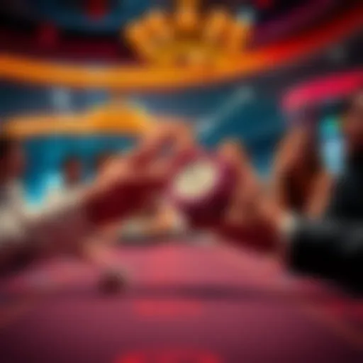 Dice being passed at a casino table A player at a casino table receiving dice from a shooter on a winning streak, with other players looking surprised.