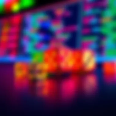 A close-up of colorful dice displaying varied numbers, symbolizing the randomness in gambling games. Seed verification concept is represented by a computer screen in the background showing code snippets.