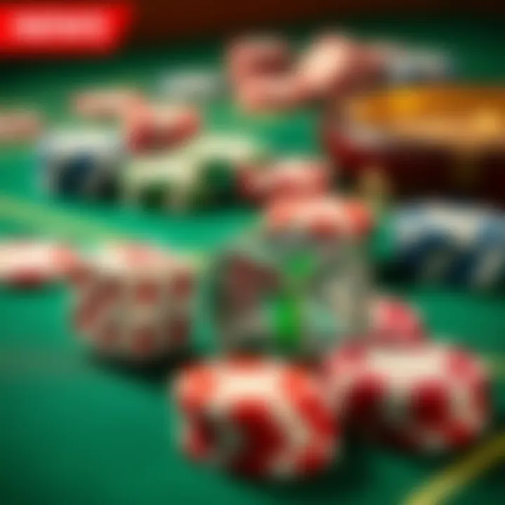 A close-up of colorful dice and betting chips on a gaming table, representing gambling strategies.