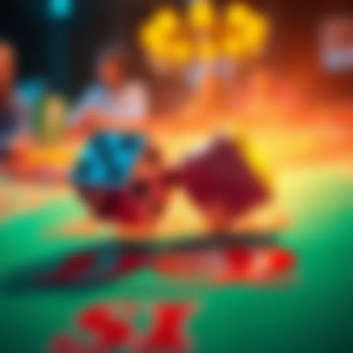 A pair of dice rolling on a colorful betting table, symbolizing luck and bold choices in life.