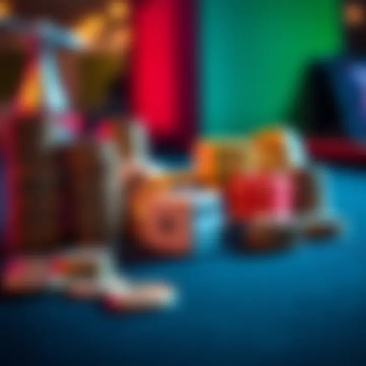 Close-up of colorful dice and stacks of coins on a table, symbolizing betting strategies for a game with high winning odds.