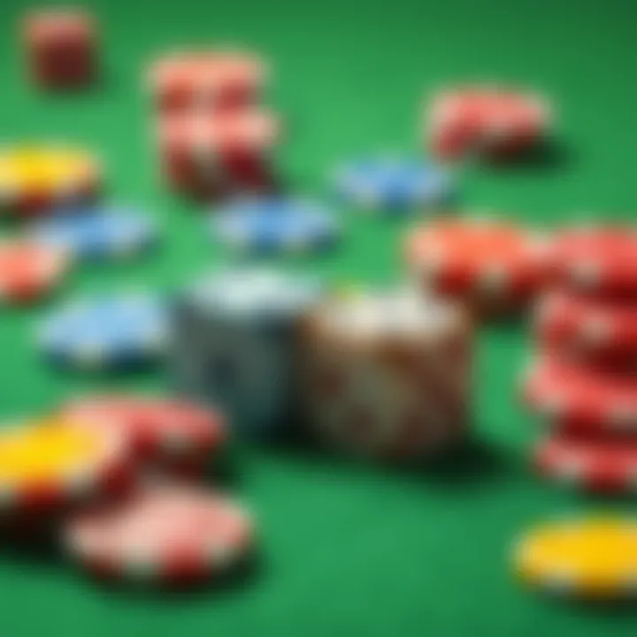 A close-up of colorful dice and betting chips on a green felt table, representing the excitement of gambling.