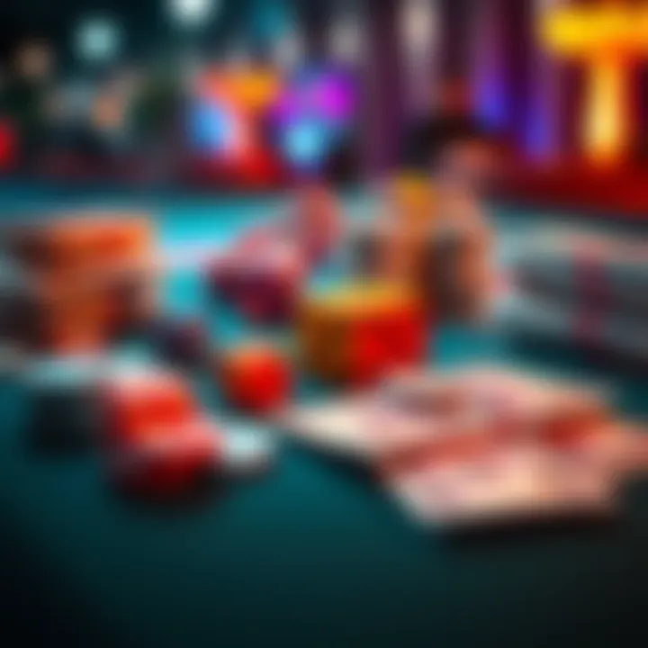 A close-up of colorful dice and stacks of cash on a gaming table, representing the excitement and challenges of betting.