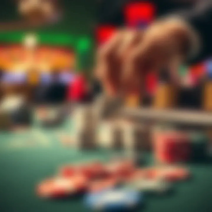 A player throwing dice at a casino table with colorful chips nearby