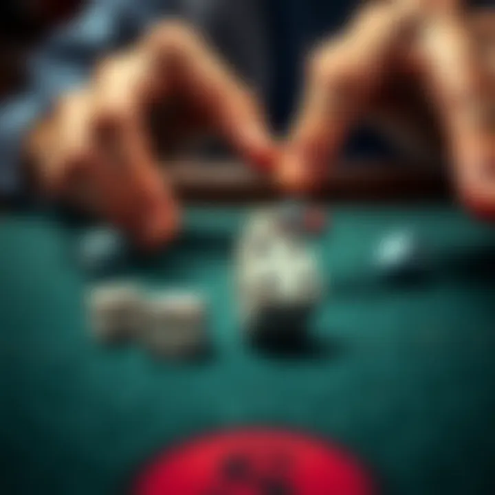 A close-up of hands rolling dice on a felt surface, showing a focus on emotion and decision-making in betting.