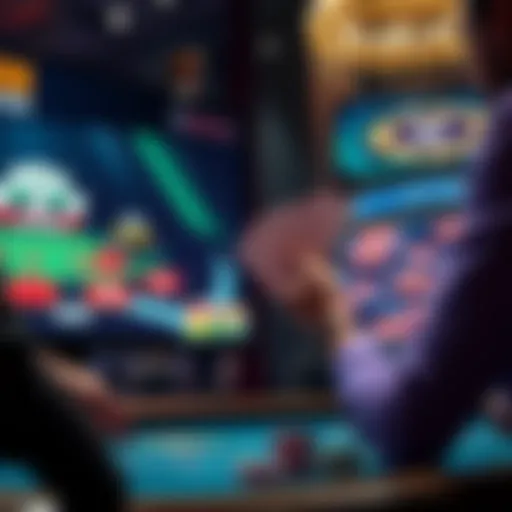 A digital dealer presenting cards in a virtual Blackjack game, with a player viewing the screen and chips placed on the table.