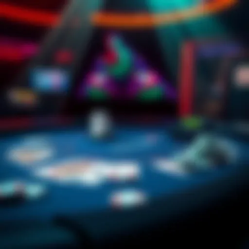 A vibrant digital blackjack table displaying cards and chips, showing an engaging online gaming experience.