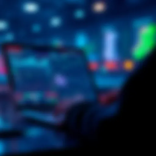 A person browsing digital sources for racing trends on a laptop, with graphs and data visible on the screen.