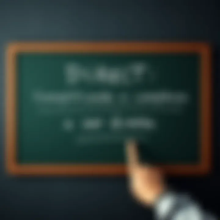 A clear message on a chalkboard with a person pointing at it, symbolizing simplicity in communication