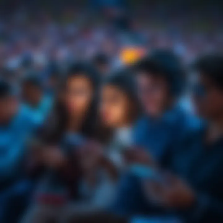 A group of people looking at their devices with disappointment, waiting for a missing monthly post