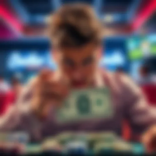 A frustrated gambler holding a small bonus of one dollar after placing a bet of sixty cents, showing their disappointment.