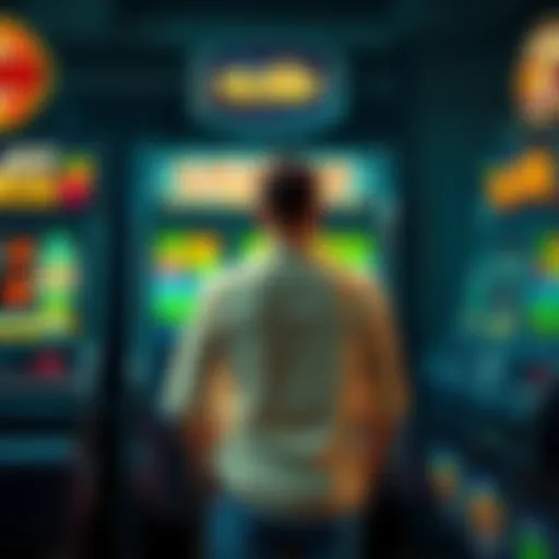 A frustrated person standing in front of a slot machine with empty pockets, showing discontent over low returns from a $100 bonus