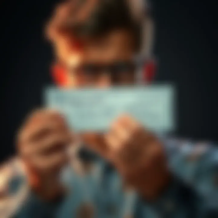 A person looking disappointed while holding a check that shows a small bonus amount