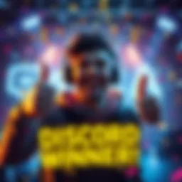 A person celebrating their win on Discord with a bright smile and a thumbs up, surrounded by digital confetti and messages of congratulations.
