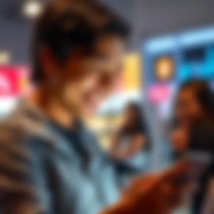 A person looking at discount codes on their smartphone with a happy expression, showing excitement about saving money.