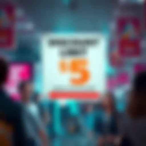 A store sign showing a discount limit of $5, with shoppers looking concerned.